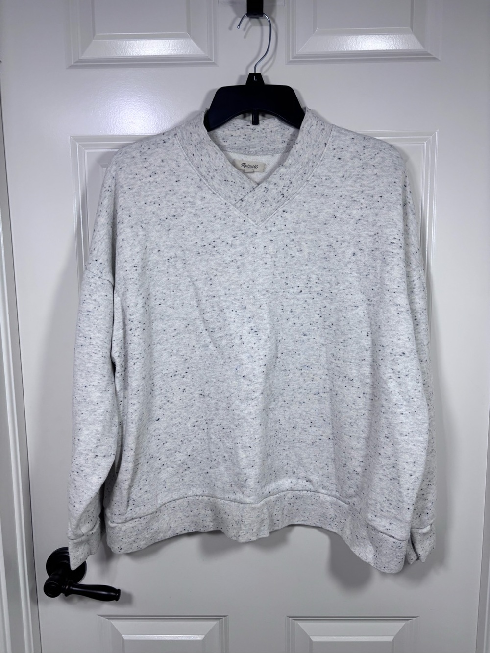Madewell MWL Betterterry V-Neck Pullover Sweatshirt Women’s XL Speckled Gray